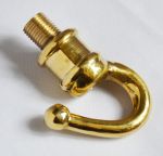 Brass Hook in Polished Brass M10 Fine Male Thread Thread Drilled for Cable (406)
